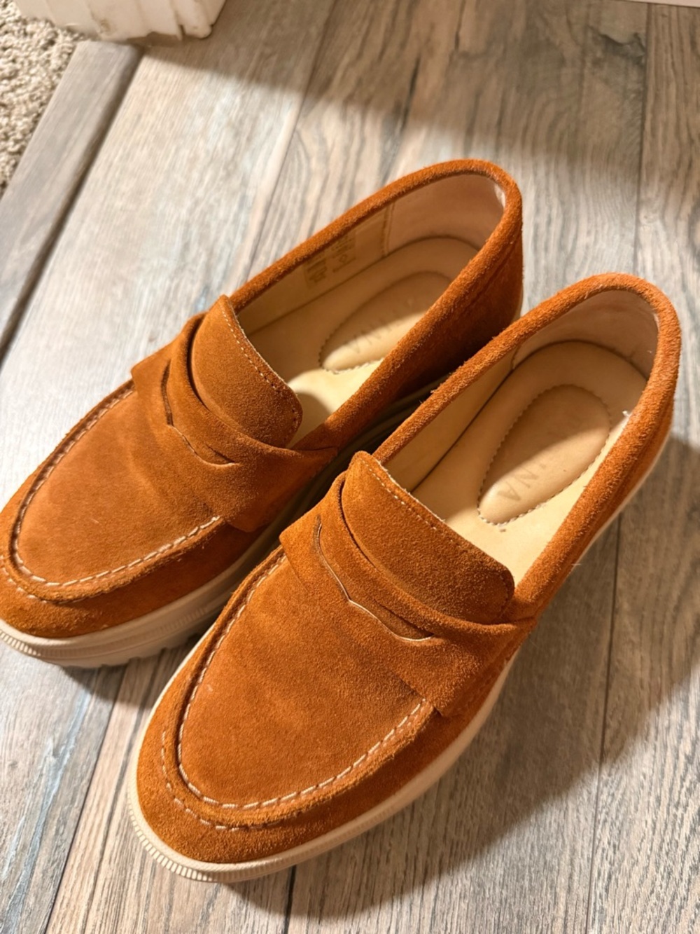 Patina Suede Penny Loafers in Rust Orange